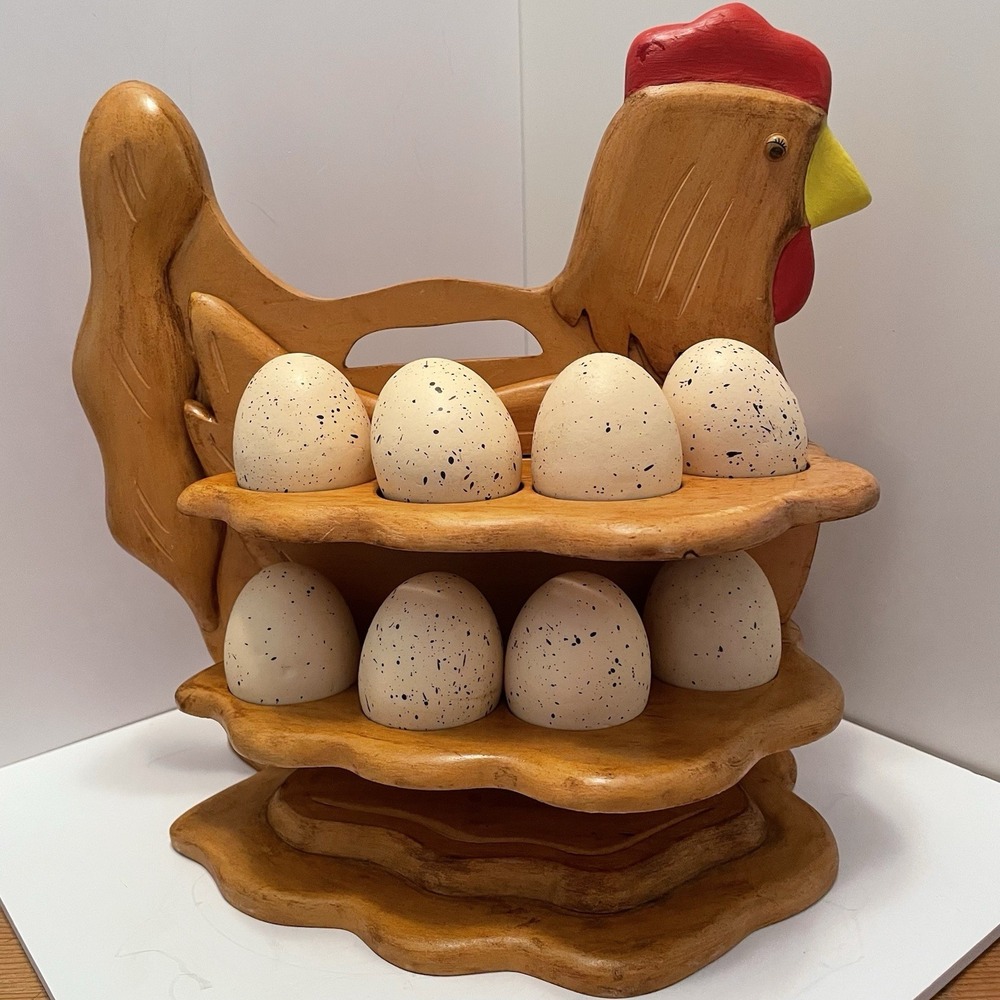 Handcrafted Wooden Chicken Egg Holder - 2 Tier Farmhouse Cottage Core